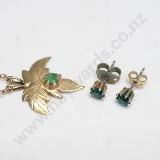 leaf necklace & stud earrings stamped 9ct