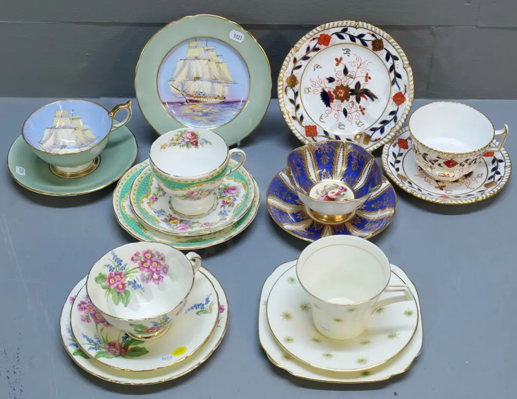 5 English china trios and a cup & saucer - Aynsley, Royal Albert, Foley, Paragon, Royal Crown Derby etc. Image 1++