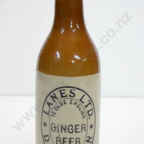 Ginger beer, crown cap, Lanes Ltd, Dunedin, maker Bourne Denby, condition very good,