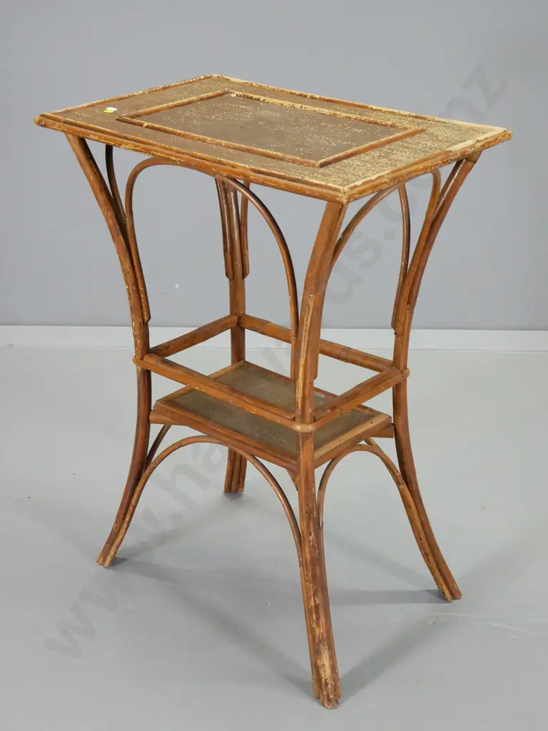 vintage asian cane occasional table with shelf - polish on top worn H770 W560 D365 Image 1++