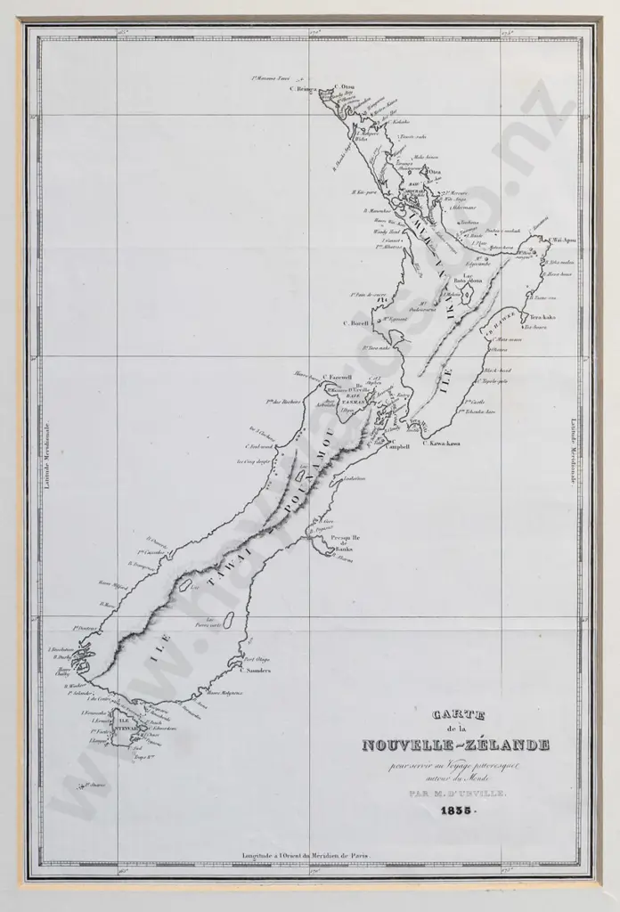mounted early map of New Zealand - 1835. H-330 W-225 Image 1++