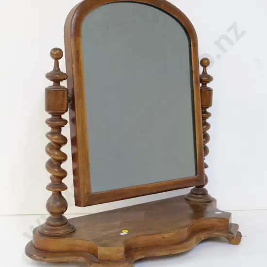 dressing table mirror with barley twist supports - polish needs attention, small crack to base H-650 W-580 D-250