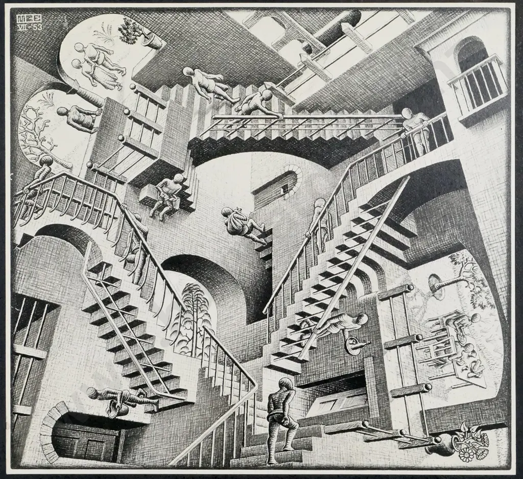 MC Escher print on board "Relativity" (some age damage) H- 410 W-440 Image 1++