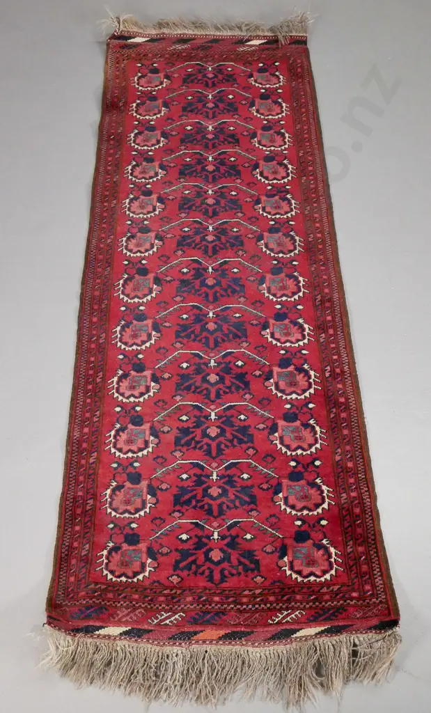 Persian hand-knotted wool floor runner - navy and red L1830 W620 Image 1++