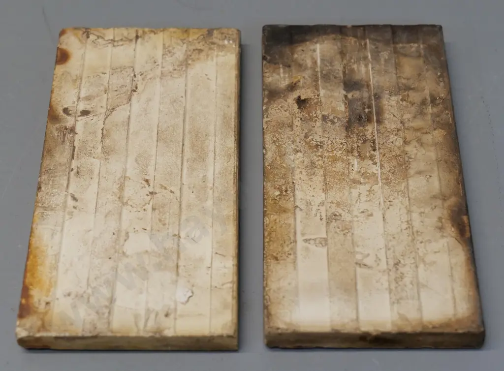 2 Milton potteries tortoise-shell majolica tiles - 75 x 155 - no back stamp, minor chip Image 1++