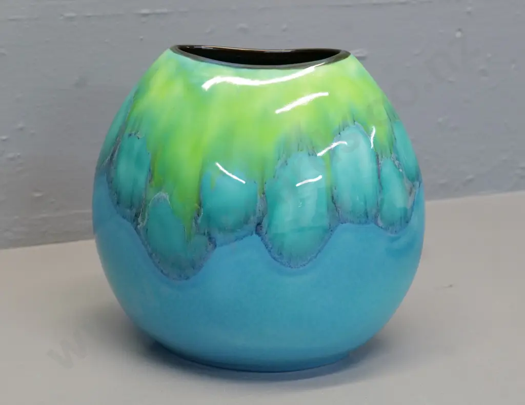 Poole green and blue drip glaze pottery vase H-190 W-200 Image 1++