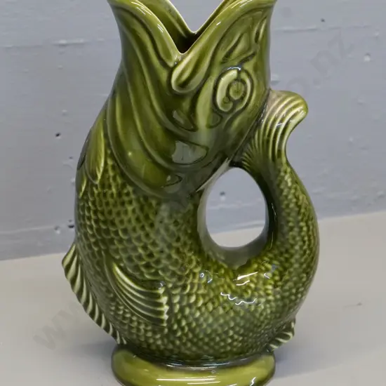 Dartmouth Pottery Devon fish motif glug-glug jug/vase H-230