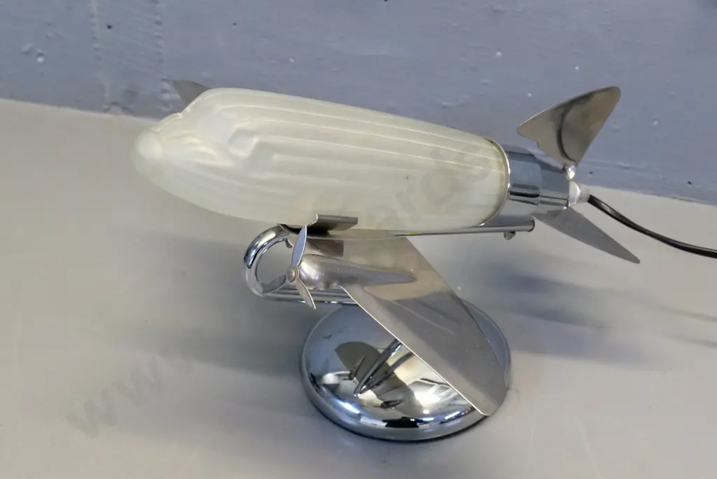 reproduction chrome aeroplane table lamp with frosted glass shade - H-230 L-300 Image 1++