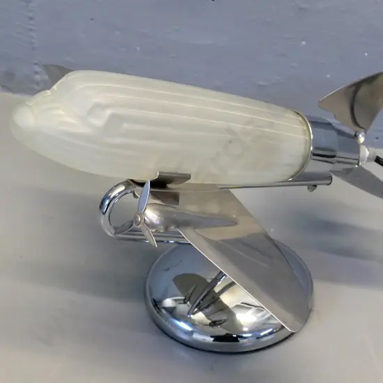 reproduction chrome aeroplane table lamp with frosted glass shade - H-230 L-300