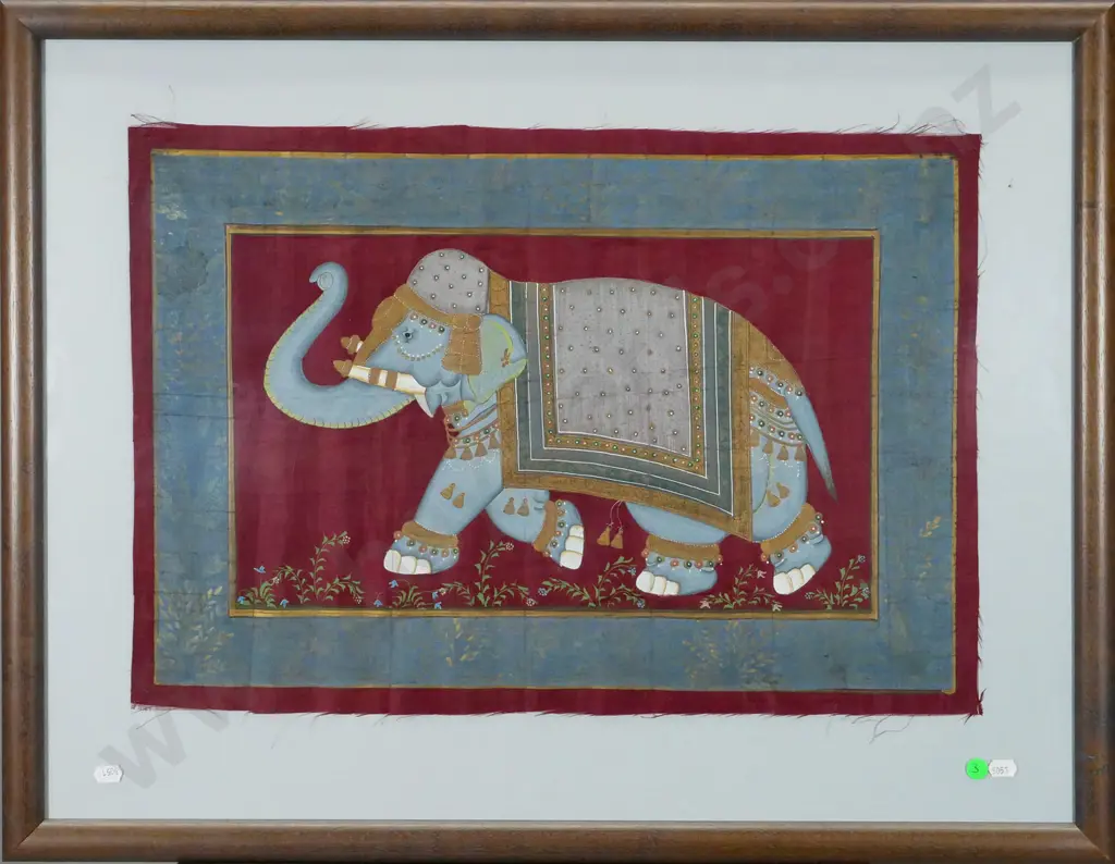 framed watercolour on silk - elephant H-350 W-520 Image 1++