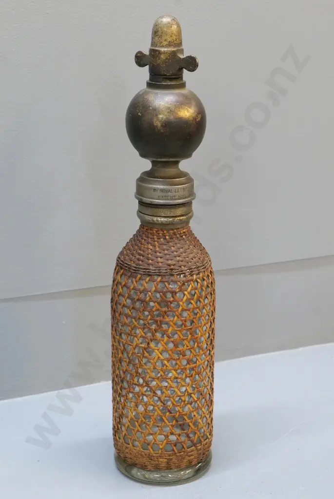 vintage soda syphon covered in cane - marked "By Royal Letters" H-390 Image 1++