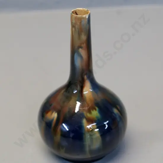 Milton potteries majolica bottle vase - no stamp, tiny rim chip H-130 D-80