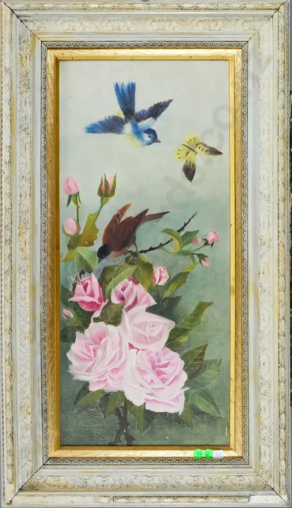 2x framed oils on board - roses (some damage) Each H-540 W-250 Image 1++