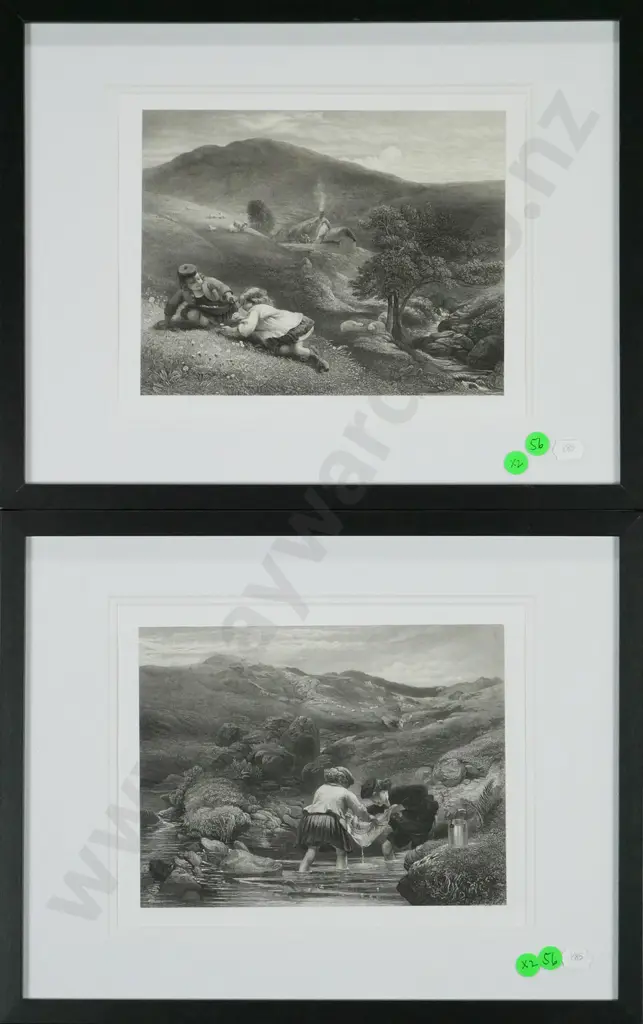 2x framed vintage prints - children playing H-160 W-210 Image 1++