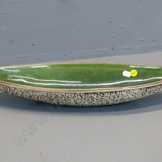 McGlashan Pottery Nelson NZ waka shaped bowl with scroll ends L-470 W-140