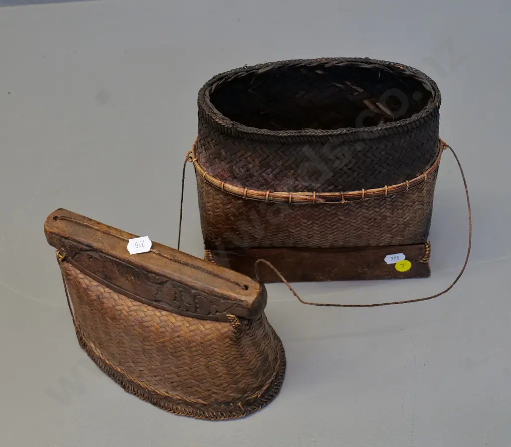 asian woven grass and timber (betel nut?) lidded container - H280 W-200 D-80 Image 1++