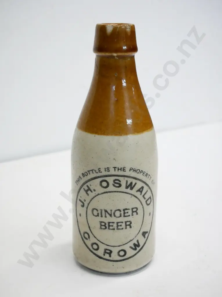 Ginger beer, cork stopper, J. H Oswald, Corowa, condition poor, hairline crack, chip to top, Image 1++