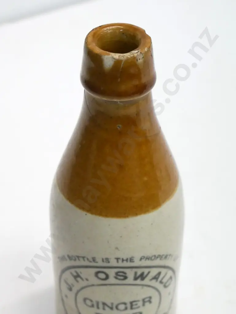 Ginger beer, cork stopper, J. H Oswald, Corowa, condition poor, hairline crack, chip to top, Image 1++