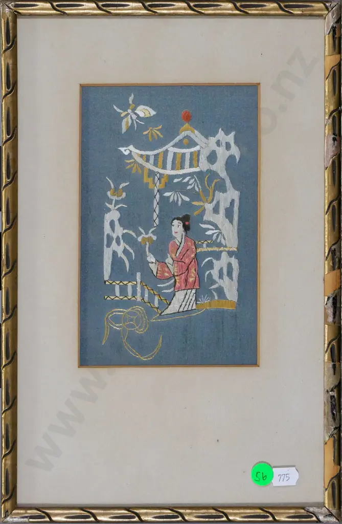 framed Asian needlework on silk H-2175 W-110 Image 1++