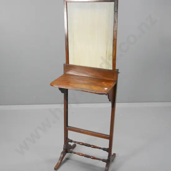antique walnut portable confessional w/sliding fabric screen, drop-leaf shelf, has had rail or fittings H860 W-410 D-450