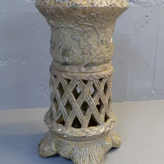 Benhar pottery umbrella stand - some firing cracks, one chip to base, otherwise good H-590