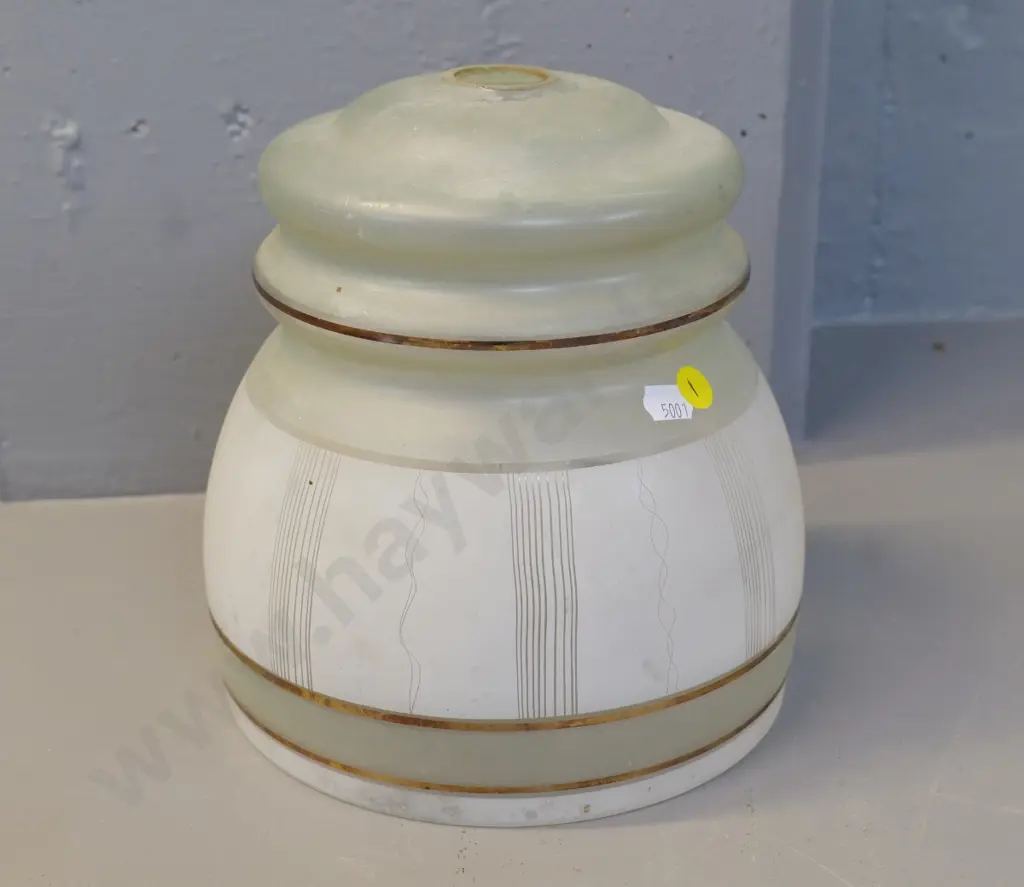 frosted glass light shade - green and white with gold trim  H-210 D-200 Image 1++
