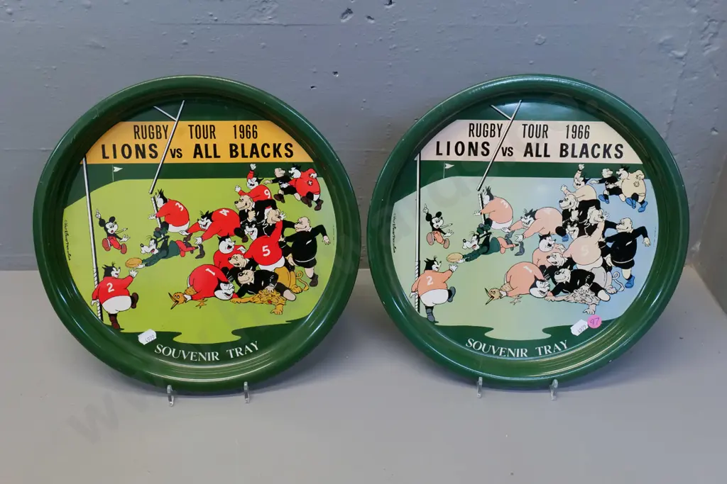 2 metal 1966 Lions VS All Blacks souvenir trays - made by Walt Disney, one faded & scratched - each D-300 Image 1++