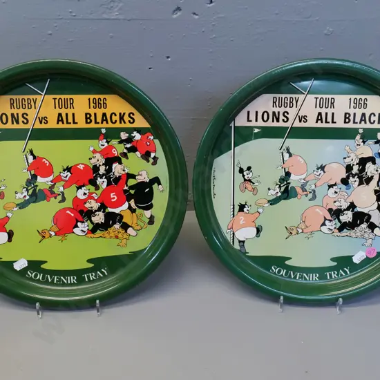 2 metal 1966 Lions VS All Blacks souvenir trays - made by Walt Disney, one faded & scratched - each D-300