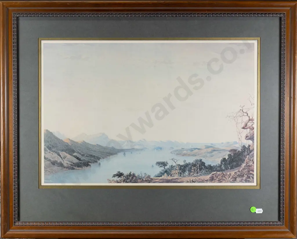 framed historic George O'Brien print - Otago Harbour From Highcliff Road H-330 W-500 Image 1++