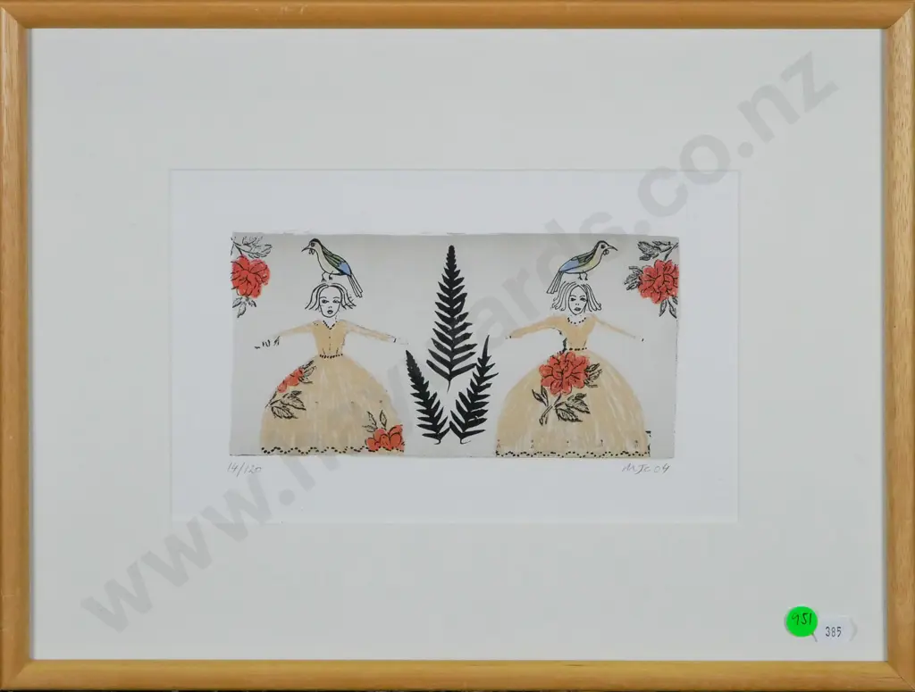 Megan Campbell '04 - framed ltd edition print 14/120 - women and birds H-100 W-200 Image 1++