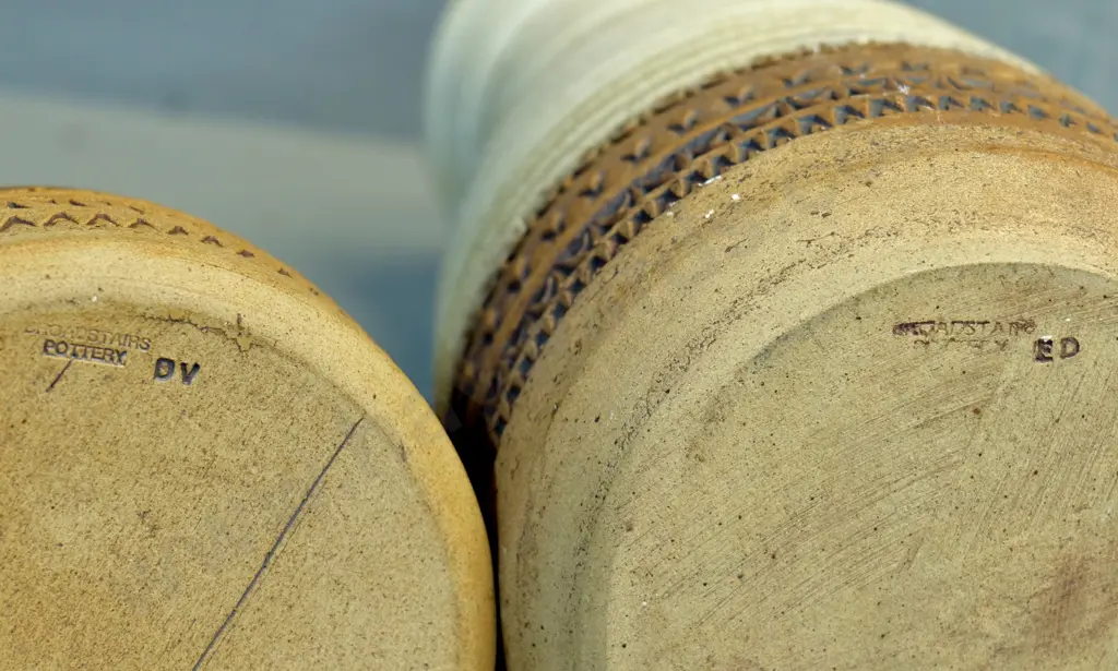 2 Broadstairs Pottery items - vase H-305 (chip inside rim) and stoppered bottle Image 1++