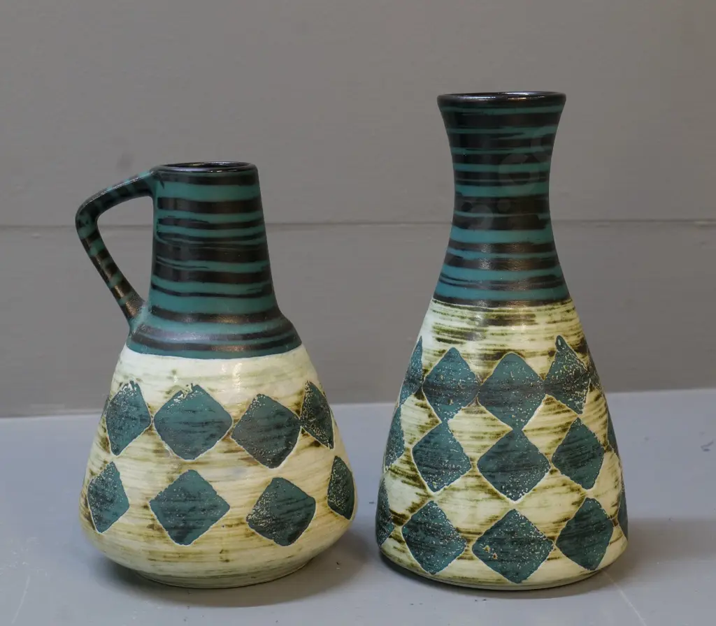 2 matching pattern German pottery vases - taller is H-180 Image 1++
