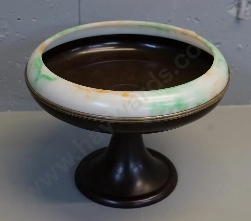 vintage brown and marbled bakelite comport dish with metal banding H200 D260 Image 1++