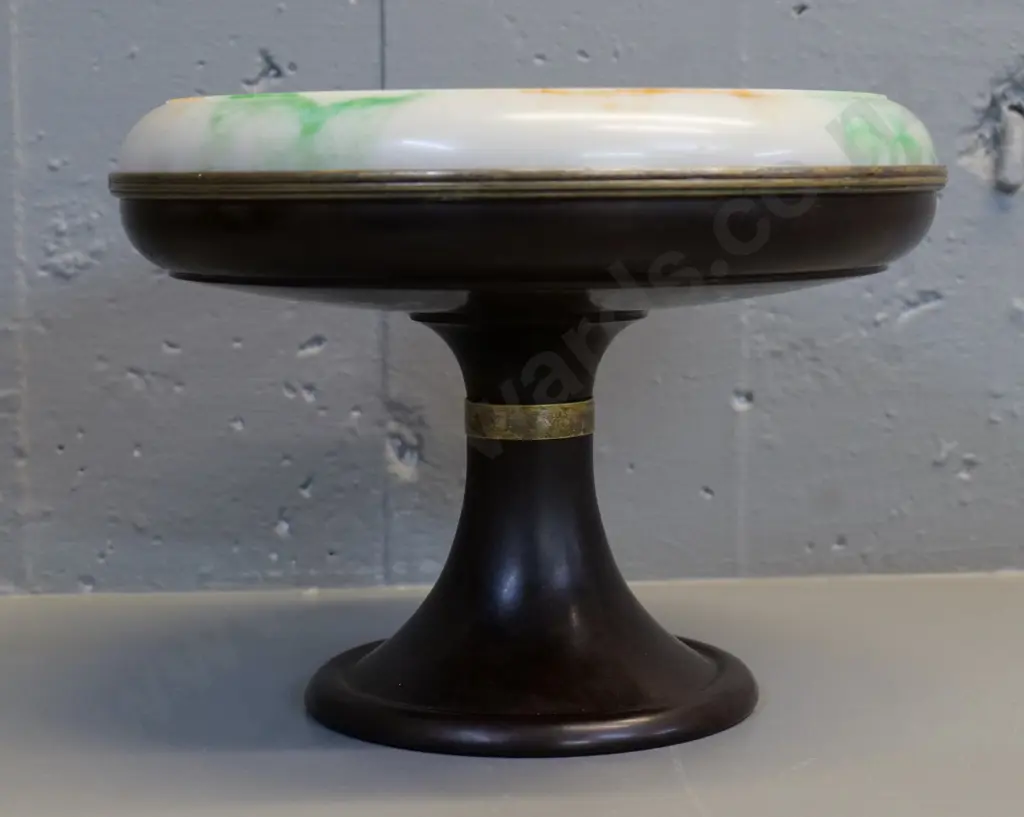 vintage brown and marbled bakelite comport dish with metal banding H200 D260 Image 1++