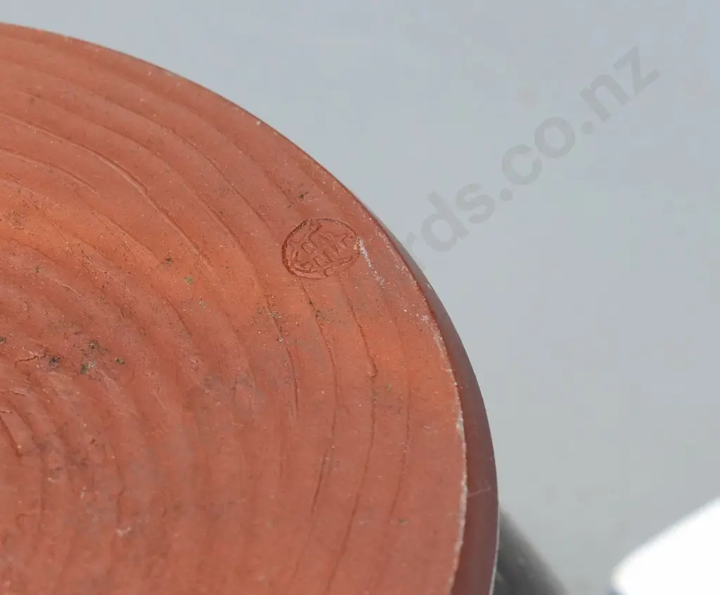 large studio pottery 4-footed dish 300x300, no maker's mark, and a brown jardininere, unknown mark Image 1++