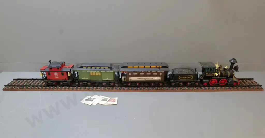 5-piece Jim Beam train decanter set & wood-based display track L-2240 Guard's van is sealed, some w/partial contents Image 1++