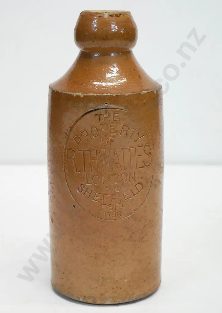 Dumpy ginger beer bottle, R. Thwaites, London, Sheffield Est 1799, condition very good, H-170 Image 1++