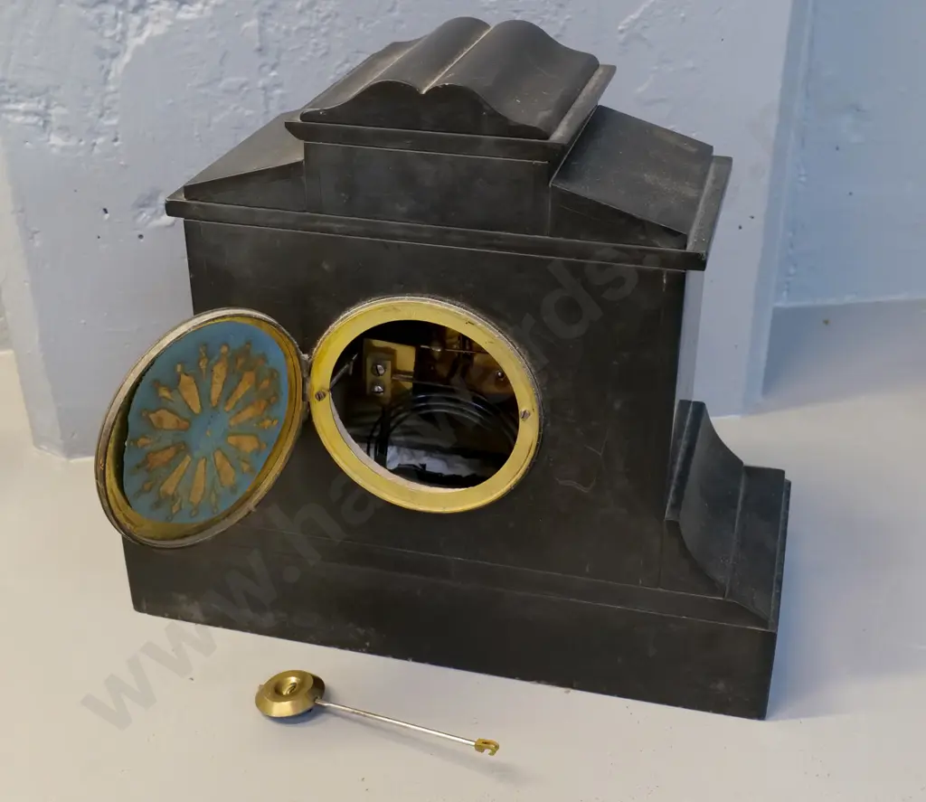 black marble cased mantel clock with pendulum, no maker's mark on movement H310 W350 D150 Image 1++