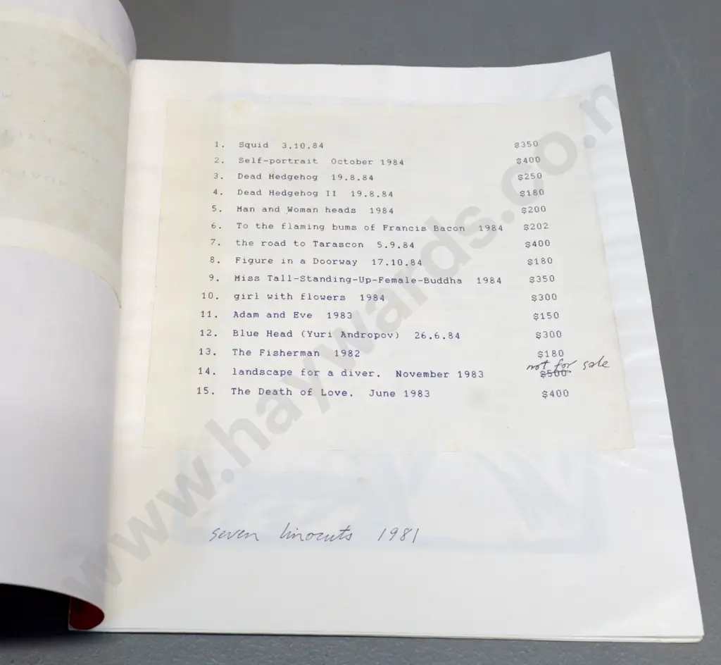 Wayne Seyb 1984 hand-made stapled exhibition catalogue and set of reference copies of seven linocuts from 1981 H250 W210 Image 1++