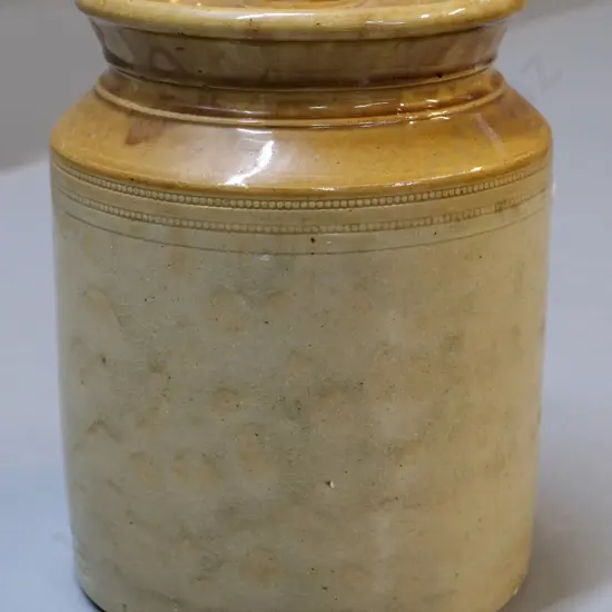 small storage crock, Milton Pottery, complete with lid, condition very good, H - 200