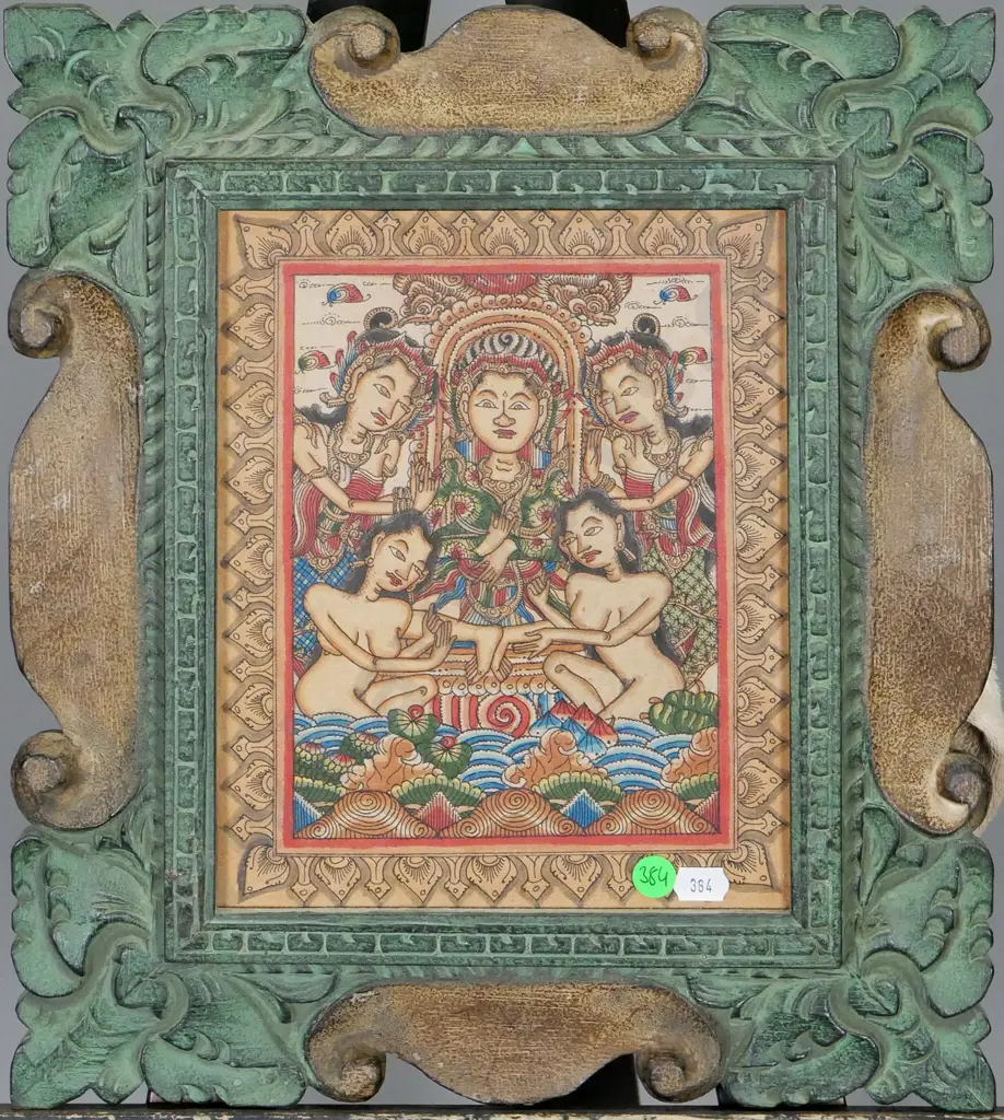 ornate wood  framed St East Asian watercolour H-230 W-190 Image 1++