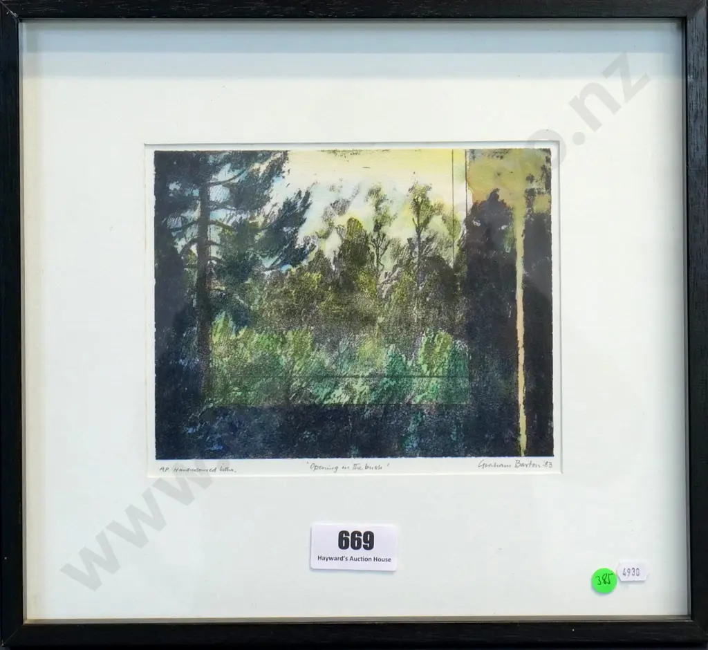 Graham Barton '83 - framed handcoloured lithograph AP "Opening at the bush" H-170 W-220 Image 1++
