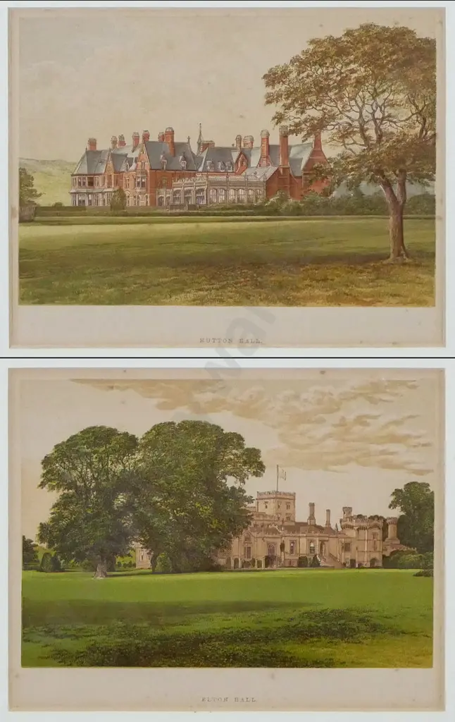 2x framed engravings - Hutton Hall, Elton Hall Each H-150 W-185 Image 1++