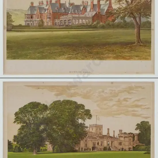 2x framed engravings - Hutton Hall, Elton Hall Each H-150 W-185