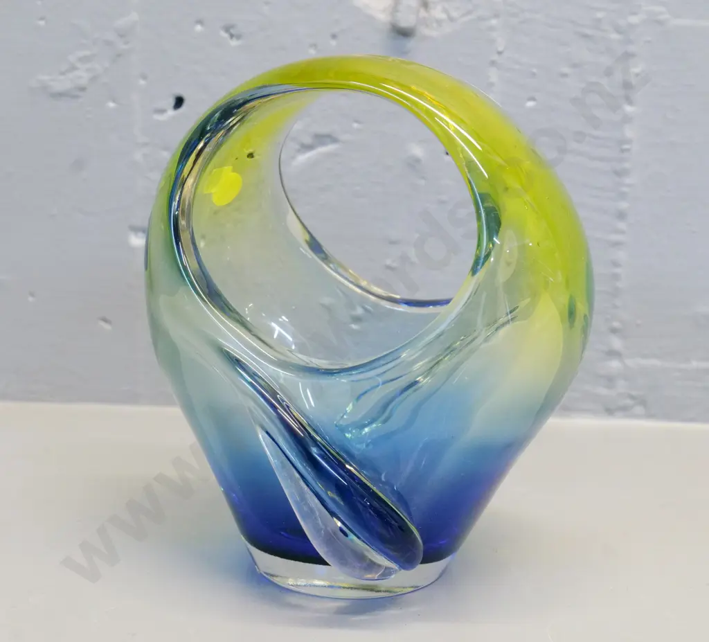 heavy art glass basket - clear, yellow and blue H-180 L-150 Image 1++