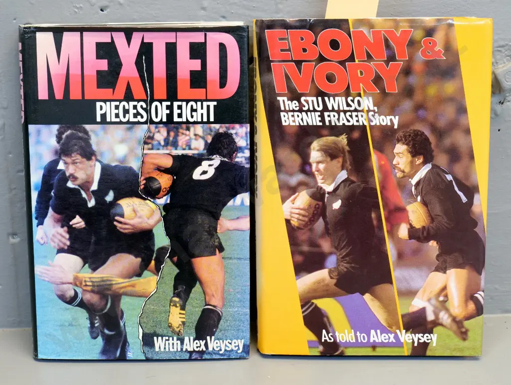 2 rugby books, both autographed by subjects - Murray Mexted and Stu Wilson & Bernie Fraser - wear to dust jackets Image 1++