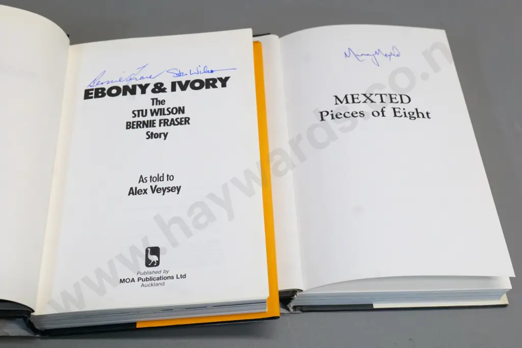 2 rugby books, both autographed by subjects - Murray Mexted and Stu Wilson & Bernie Fraser - wear to dust jackets Image 1++