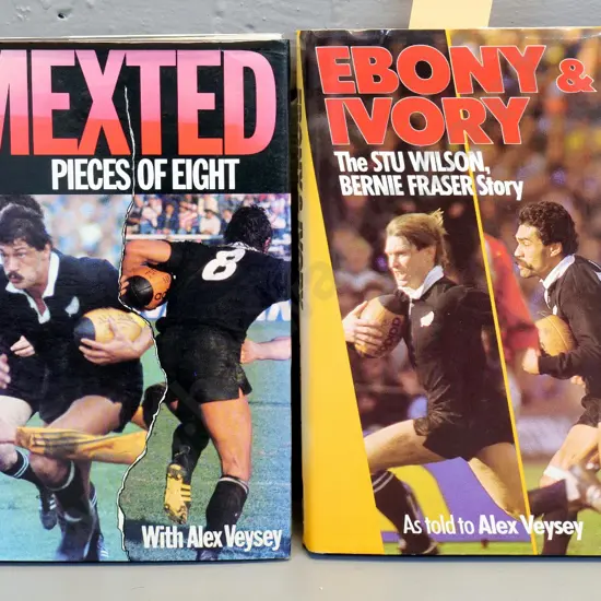 2 rugby books, both autographed by subjects - Murray Mexted and Stu Wilson & Bernie Fraser - wear to dust jackets