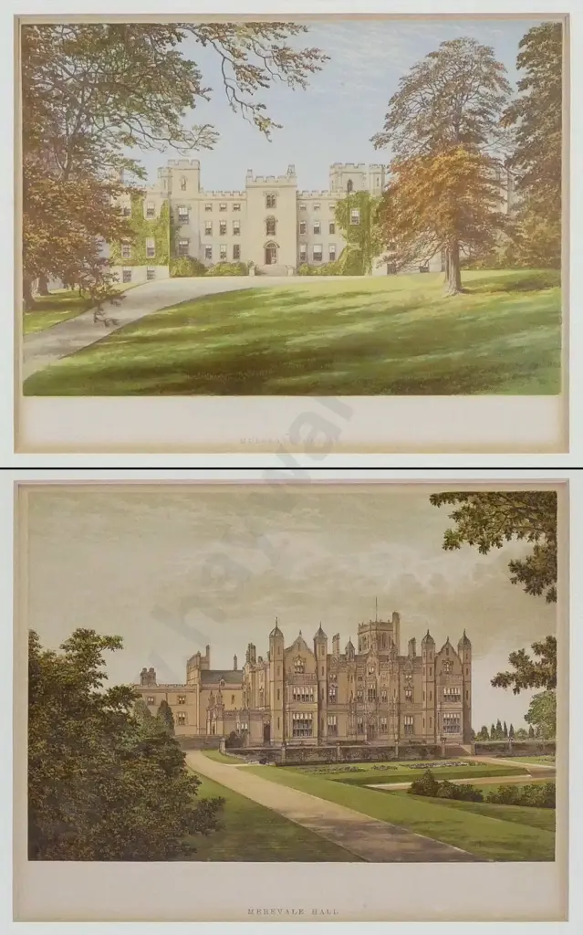 2x framed engravings - Mulgrave Castle, Merevale Hall Each H-150 W-185 Image 1++