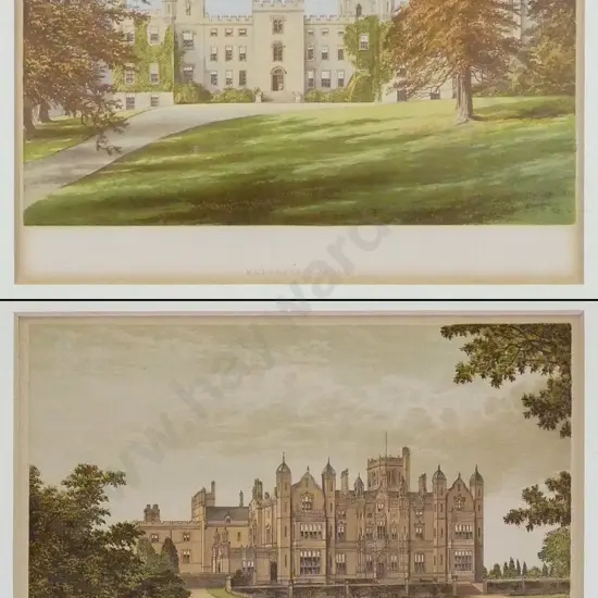 2x framed engravings - Mulgrave Castle, Merevale Hall Each H-150 W-185